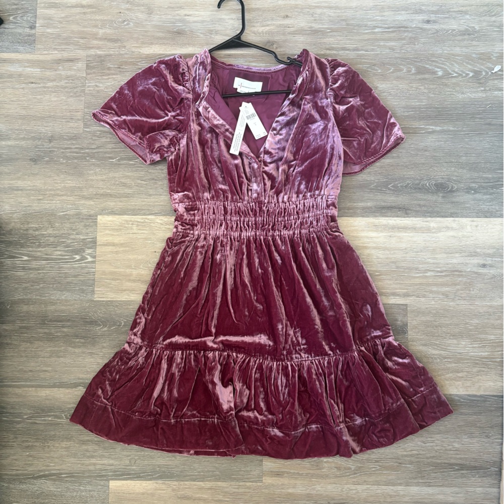 Anthropologie Mauve Velvet Mini Dress